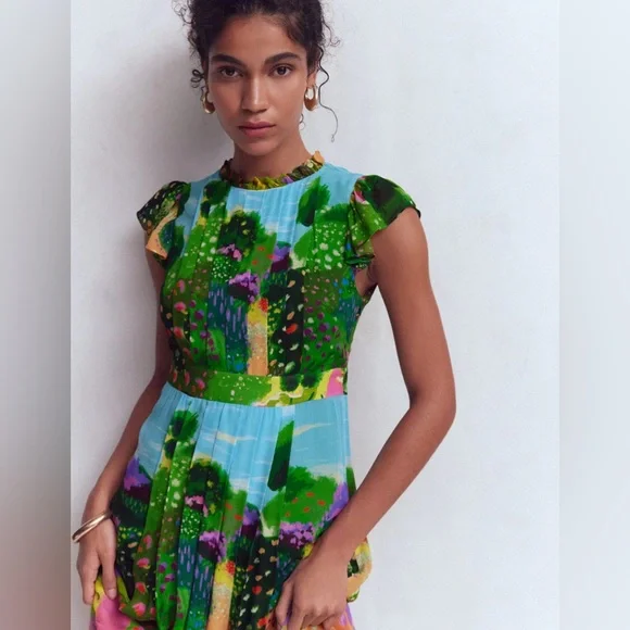 NWT BODEN Pleat Ruffle Maxi Dress in Multi Garden Path - Picture 5 of 13